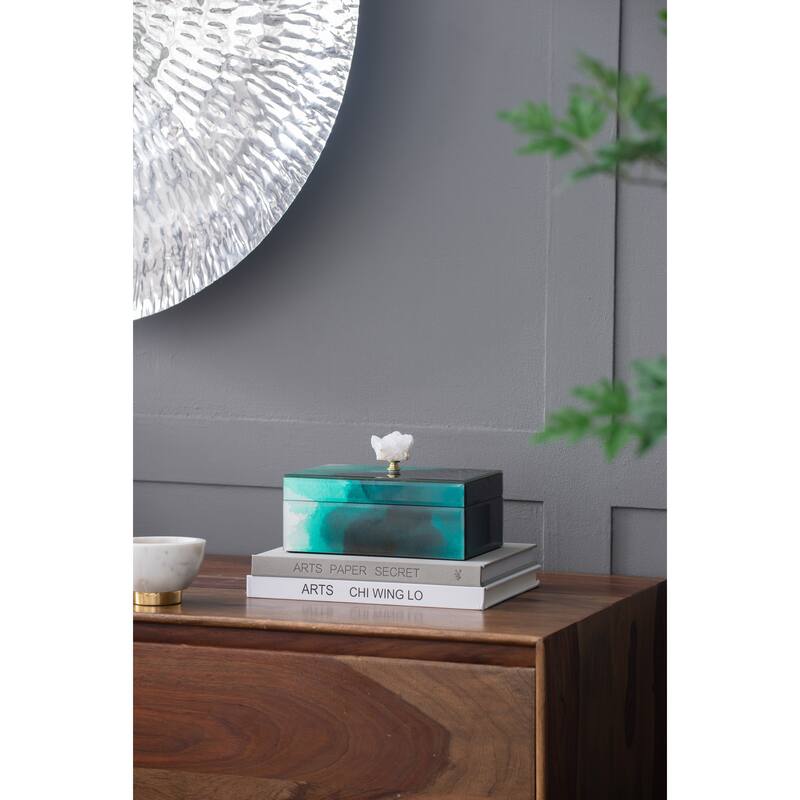 8.5" x 5" x 5" Bethany Aqua Jewelry Box, Stackable Decorative Storage